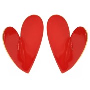 Pendientes corazón 37x29 mm Resina epoxi - Acero inoxidable 304 Dorado - Rojo anaranjado x2|raw }}