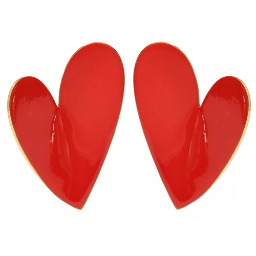 Pendientes corazón 37x29 mm Resina epoxi - Acero inoxidable 304 Dorado - Rojo anaranjado x2