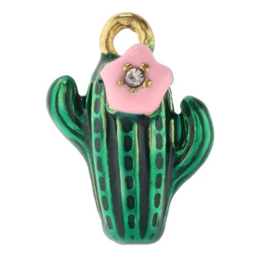 Dije de cactus 14x10 mm con resina epoxi - Acero inoxidable 304 Dorado - Verde - Rosa x1