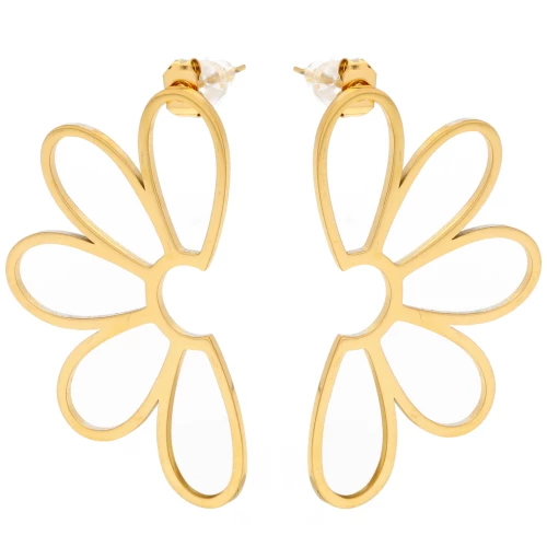 Pendientes de flor huecos, 41 x 25 mm - Acero inoxidable 304 Dorado x2