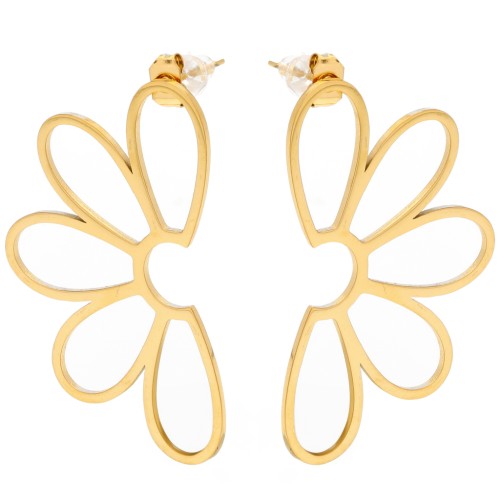 Pendientes Flor Hueca 41x24 mm - Acero inoxidable 316L dorado x2