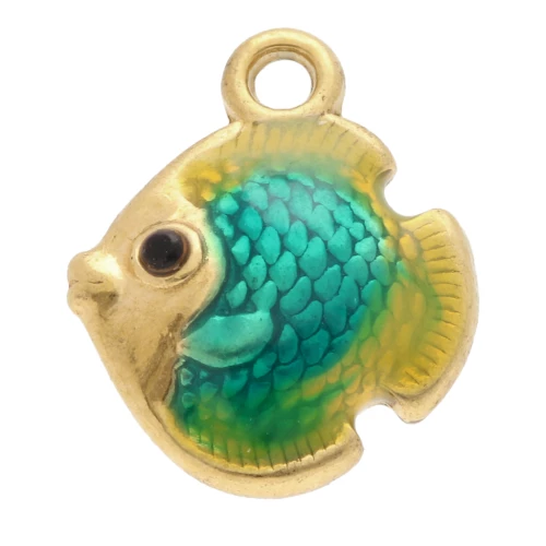Dije de pez 12,5x10 mm con resina epoxi - Acero inoxidable 304 Dorado - Verde x1