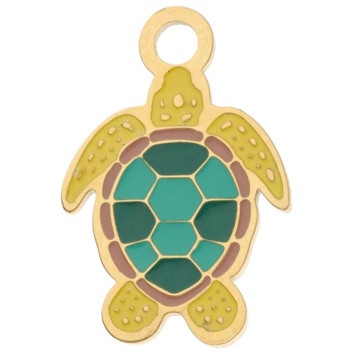 Dije de tortuga 19x13 mm con resina epoxi - Acero inoxidable 304 Dorado - Amarillo - Verde x1