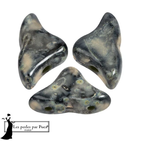 Cuentas de cristal Helios® de Puca® 6x10mm - Negro Beige piedra x10g
