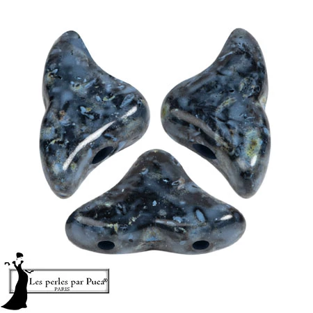 Cuentas de cristal Helios® de Puca® 6x10mm - Negro Azul Stony x10g