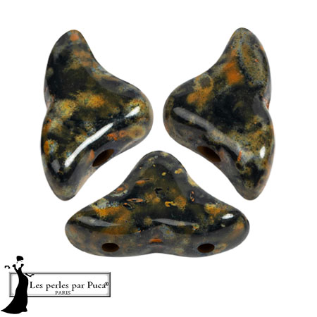 Cuentas de cristal Helios® de Puca® 6x10mm - Negro Naranja Pétreo x10g