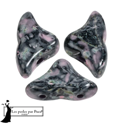 Cuentas de cristal Helios® de Puca® 6x10mm - Negro Stony Pink x10g