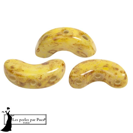 Cuentas de cristal Arcos® de Puca® 5x10 mm - Blanco Beige Piedra Amarillo x10g