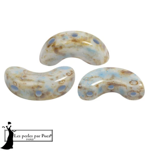 Cuentas de cristal Arcos® de Puca® 5x10 mm - Blanco Stony Blue x10g