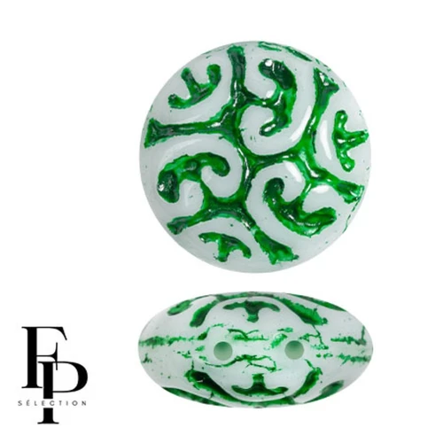 Cuentas vintage redondas 14 mm 2 agujeros - Green Garden x6
