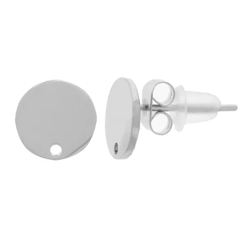 Pendientes disco con agujero 8 mm plateado x2