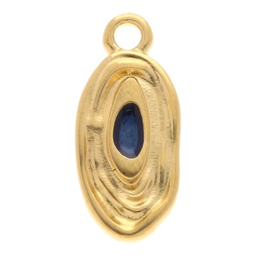 Dije ovalado irregular 18x8 mm con resina epoxi - Dorado con oro fino - Azul x1