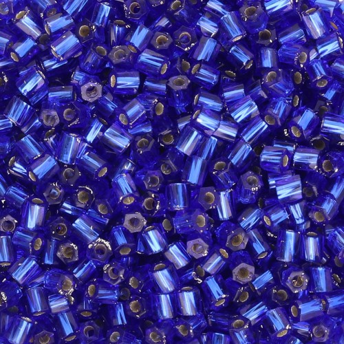 Bugles Twist Miyuki 10/0 Hex Cut 020 - Azul Cobalto Transparente Forrado de Plata x10g