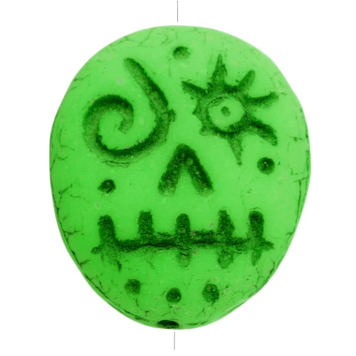 Woodoo Funny Face Cuentas de cristal 16x14 mm - Verde fluorescente x5