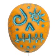 Cuentas de cristal Woodoo Funny Face 16x14 mm - Mandarina - Azul x5