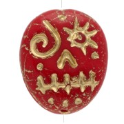 Cuentas de cristal Woodoo Funny Face 16x14 mm - Rojo - Dorado x5|raw }}