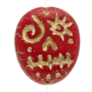 Cuentas de cristal Woodoo Funny Face 16x14 mm - Rojo - Dorado x5