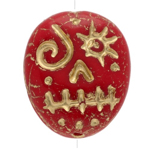 Cuentas de cristal Woodoo Funny Face 16x14 mm - Rojo - Dorado x5