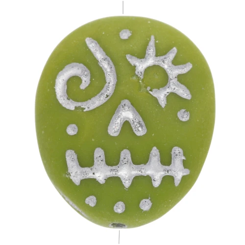 Cuentas de cristal Woodoo Funny Face 16x14 mm - Plateado - Oliva x5