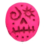 Cuentas de cristal Woodoo Funny Face 16x14 mm - Rosa fluorescente x5