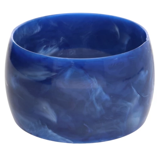 Pulsera brazalete de resina opaca de 68 mm de grosor - Azul oscuro jaspeado - Blanco x1