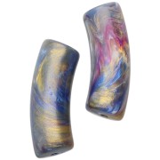 Cuentas tubo curvadas 29x10 mm en resina opaca - Jaspeado multicolor - Dorado x1