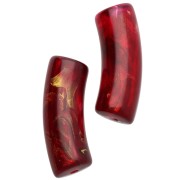 Cuenta tubo curvo resina transparente 29x10 mm - Rojo - Dorado jaspeado x1|raw }}