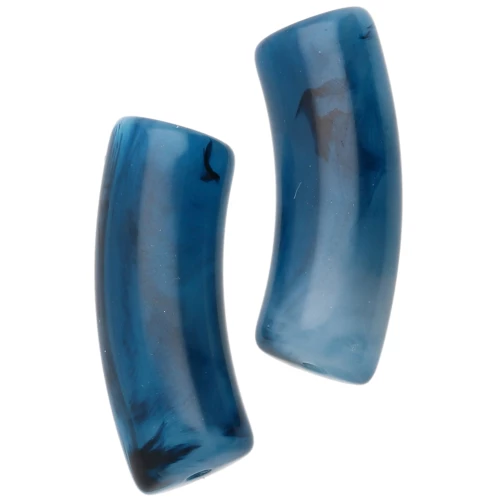 Cuentas tubo curvadas 29x10 mm en resina translúcida - Azul - Blanco jaspeado x1
