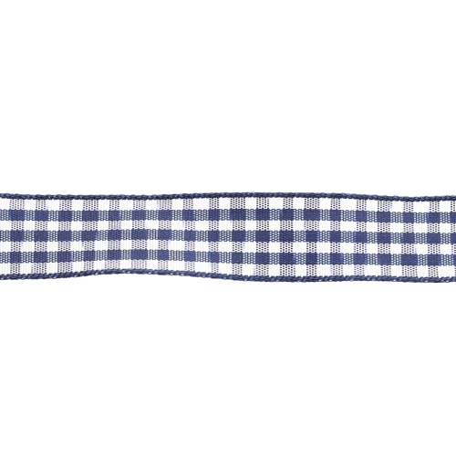 Mokuba 14 mm cinta de guinga - Azul oscuro - Blanco x50cm