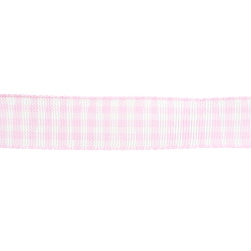 Cinta de guinga Mokuba 14 mm - Rosa claro - Blanca x50cm