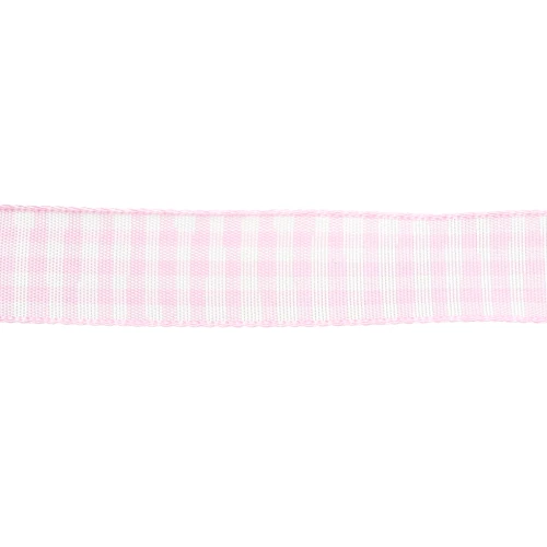 Cinta de guinga Mokuba 14 mm - Rosa claro - Blanca x50cm