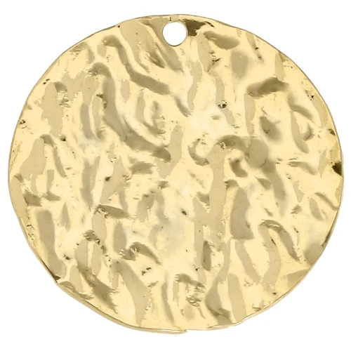 Colgante redondo martillado 20 mm - Dorado con oro fino x1