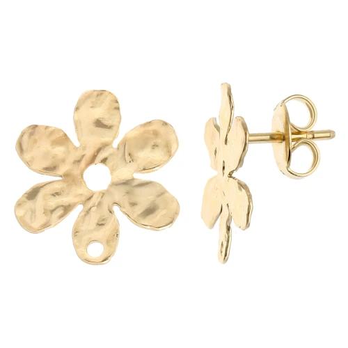 Ganchos pendientes Flor martillada 16x14,5 mm - Dorado con oro fino x2