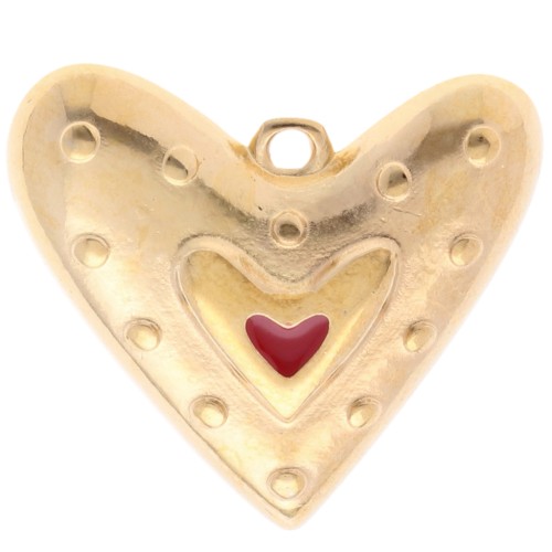 Colgante corazón 22x24 mm con resina epoxi - Dorado con oro fino - Rojo x1