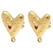 Ganchos pendientes corazón 20x17 mm con resina epoxi - Dorado con oro fino - Rojo x2|raw }}