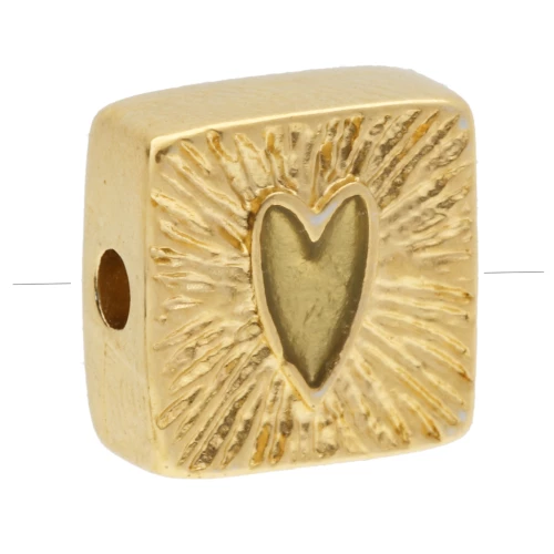 Cuenta estriada cuadrada de 9 mm con núcleo de resina epoxi - Dorado con oro fino - Verde pálido