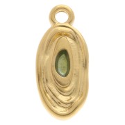 Dije ovalado irregular 18x8 mm con resina epoxi - Dorado con oro fino - Verde pálido