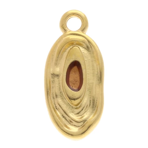 Dije ovalado irregular 18x8 mm con resina epoxi - Dorado con oro fino - Topacio x1