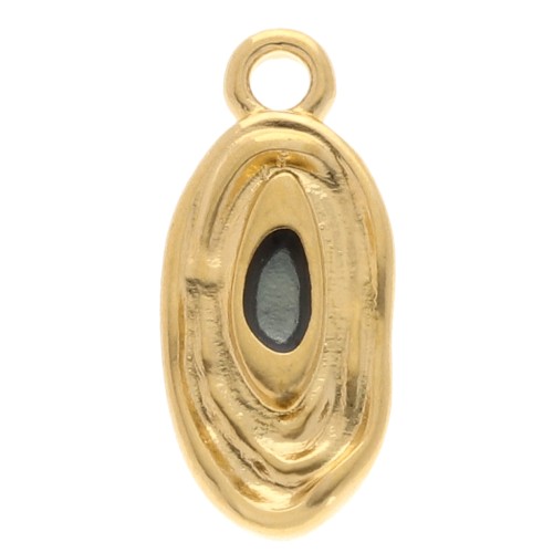 Dije ovalado irregular 18x8 mm con resina epoxi - Dorado con oro fino - Gris x1