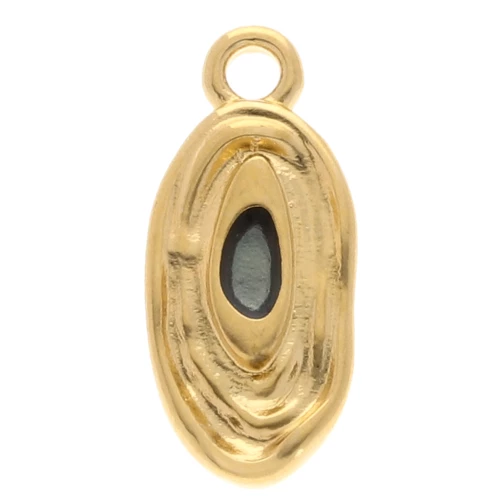 Dije ovalado irregular 18x8 mm con resina epoxi - Dorado con oro fino - Gris x1