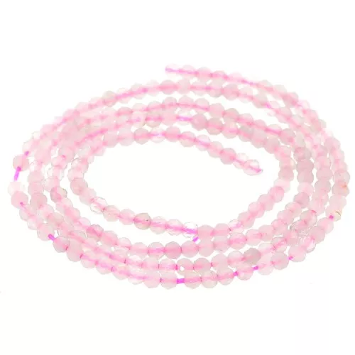 Cuenta redonda facetada 2mm - Cuarzo rosa x39cm