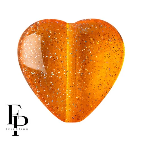 Cuenta de cristal corazón 16x15 mm - Transparente Constelación Naranja x1