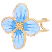 Anillo flor 23x21 mm con resina epoxi - Acero inoxidable 304L Dorado - Perla azul claro
