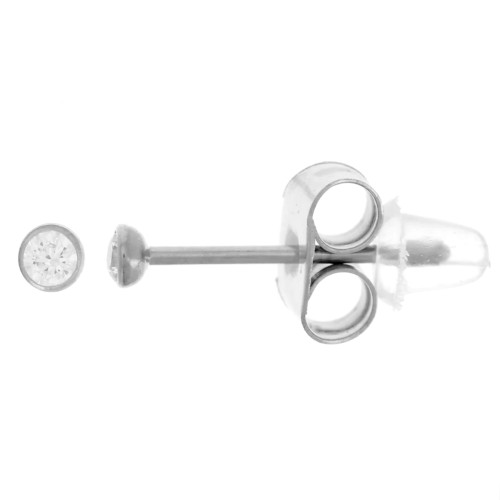 Pendientes redondos de 2 mm con óxido de circonio - Acero inoxidable 304L x2