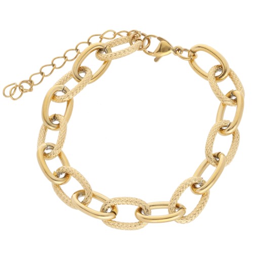 Forçat Pulsera de malla con textura alternada de 8,7 mm - Acero inoxidable 304L Dorado x17cm