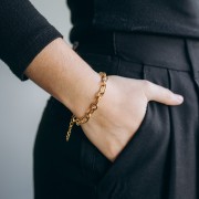 Forçat Pulsera Malla Alternada 7mm - Acero inoxidable 304 Dorado x16cm