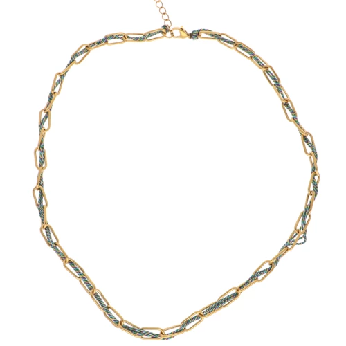 Collar rectangular de malla de 6 mm con hilos entrelazados Acero inoxidable 304L Dorado - Azul x45cm