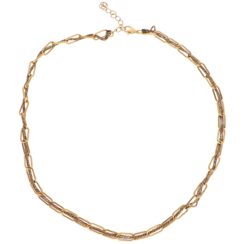 Collar de malla rectangular 6mm y hilos entrelazados Acero inoxidable 304L Dorado - Marrón x45cm