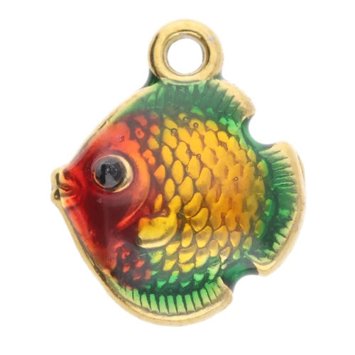 Dije de pez 12,5x10 mm con resina epoxi - Acero inoxidable 304L Dorado - Multicolor