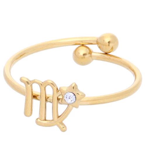 Anillo ajustable signo del zodiaco - Virgo - Acero inoxidable 304L Dorado - Cristal x1
